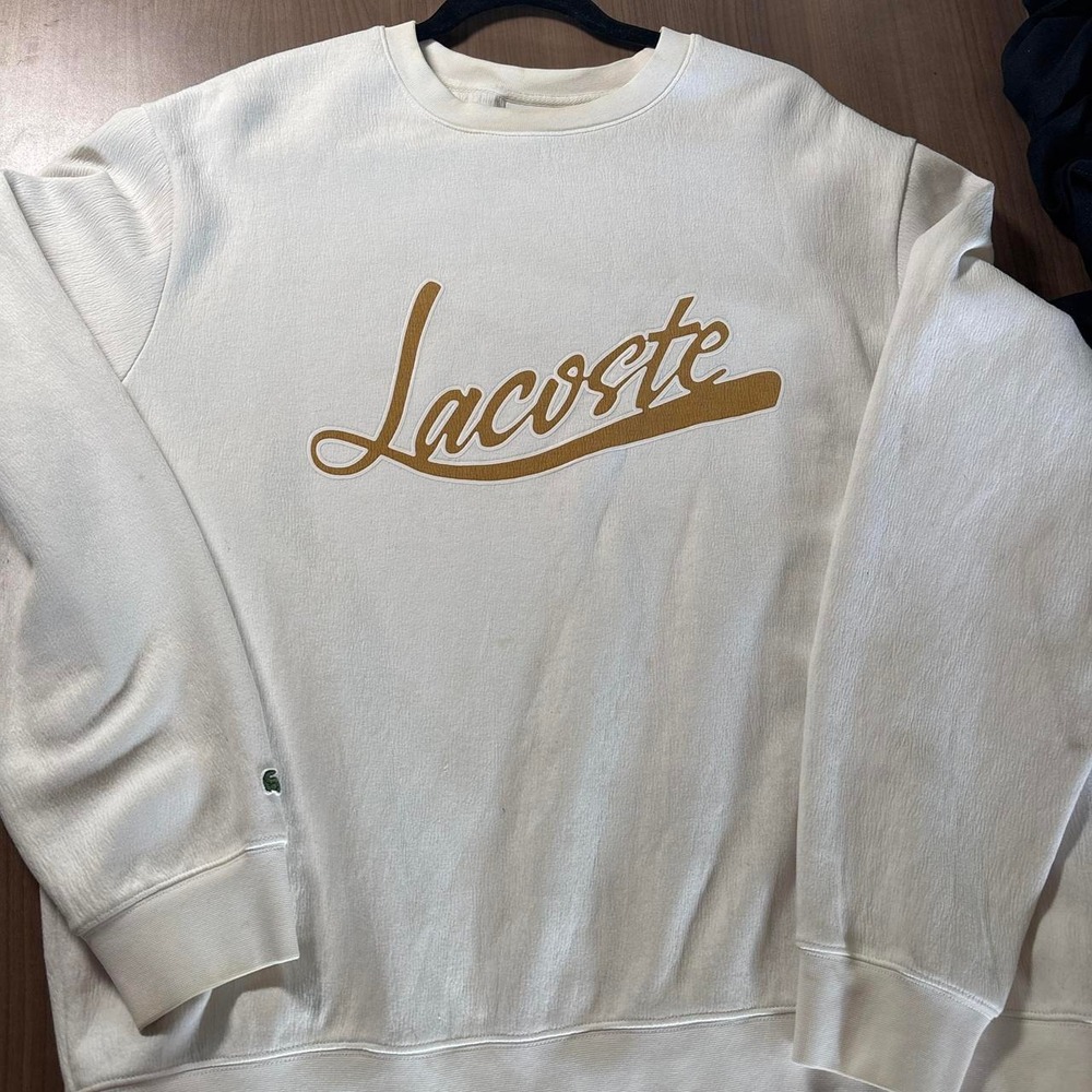 Lacoste white sweatshirt with gold logo, size XXL